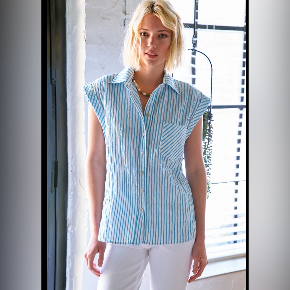 Jachs Girlfriend Striped Sleeveless Button-Up Top XL‎